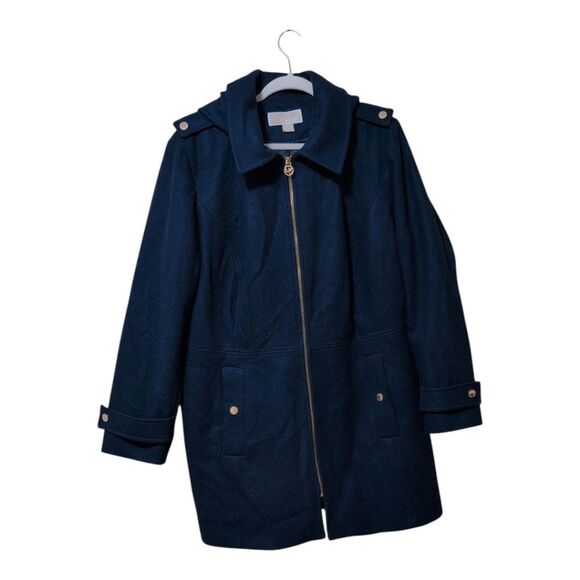 Michael Michael Kors blue Hooded zipper wool coat trench peacoat size 1X aviator - Picture 9 of 10